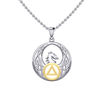 Celtic Phoenix with AA Recovery Symbol Sterling Silver with Gold Accent Pendant MPD6431